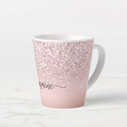 Tasse Latte Élégant Rose Rose Gold Parties scintillant Monogra (Angle droit)