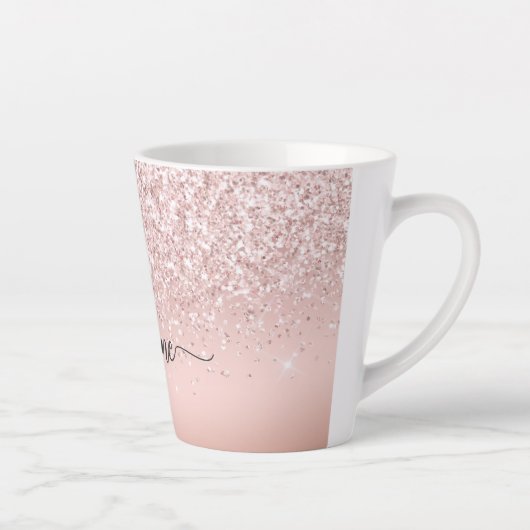 Tasse Latte Élégant Rose Rose Gold Parties scintillant Monogra (Droite)