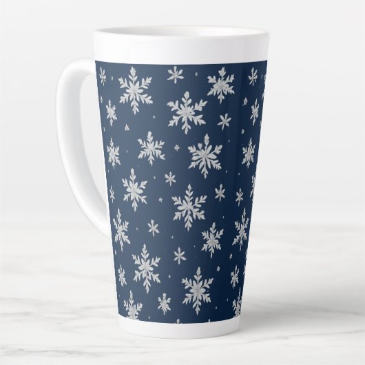 Tasse Latte Elegant Silver Snowflake | Winter Holiday  (Angle gauche)