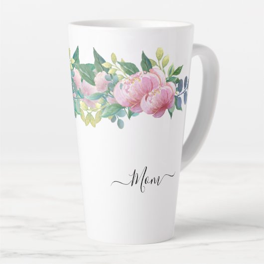 Tasse Latte Élégant vert botanique moderne Fleur rose (Angle droit)