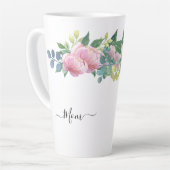 Tasse Latte Élégant vert botanique moderne Fleur rose (Angle gauche)