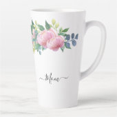 Tasse Latte Élégant vert botanique moderne Fleur rose (Droite)
