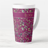 Tasse Latte Elegant Winter Leaves & Berries Burgundy Custom (Angle droit)
