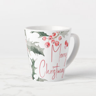Tasse Latte Elégante aquarelle Botanique Noël