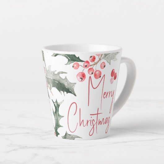 Tasse Latte Elégante aquarelle Botanique Noël (Angle droit)