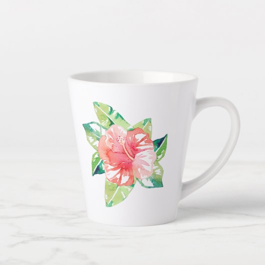 Tasse Latte Elégante aquarelle Hibiscus Tropical Floral (Droite)