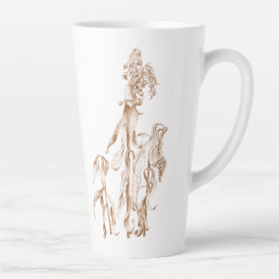 Tasse Latte Élégante Art Botanique Encre Cosy