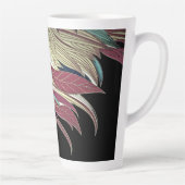 Tasse Latte Elégante feuille de plume abstrait noir turquoise  (Droite)