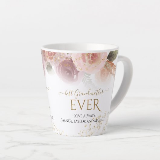 Tasse Latte Elégante Floral Meilleure Grand-Mère Parties scint (Angle droit)