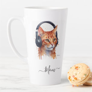 Tasse Latte Elégante maman Chat moderne Aquarelle Rouge Orange