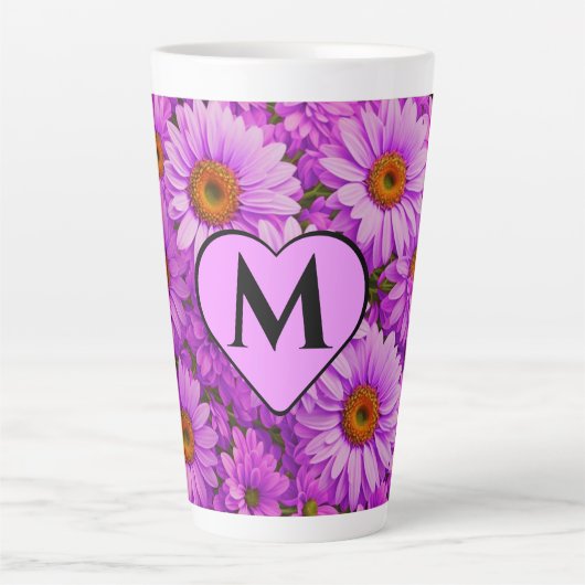 Tasse Latte Élégante marguerite florale magenta rose foncé (Devant)