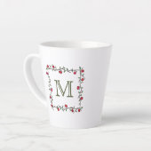 Tasse Latte Élégante Pomme Rouge Vin Noir Monogramme initial (Angle gauche)