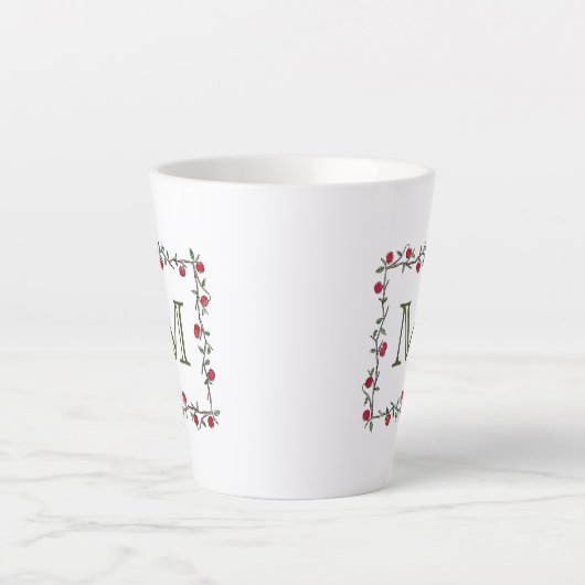 Tasse Latte Élégante Pomme Rouge Vin Noir Monogramme initial (Devant)