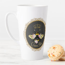 Tasse Latte Elégante Reine Abeille rose Roses Gris Or