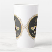 Tasse Latte Elégante Reine Abeille rose Roses Gris Or (Devant)