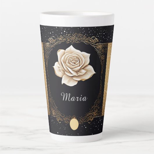 Tasse Latte Elégante Rose blanche et Gold Design (Devant)