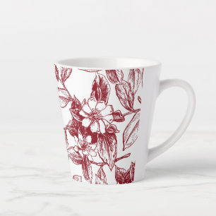 Tasse Latte Élégante "Rose Rouge Vintage" Aquarelle Botanique