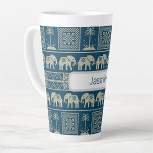 Tasse Latte Eléphant et arbres tribaux Personnalisé