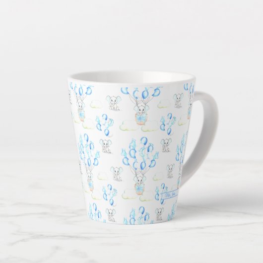 Tasse Latte Eléphants mignons Ballons & Nuages Baby Boy Motif (Angle droit)