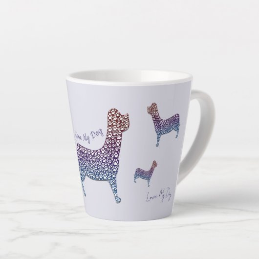 Tasse Latte Embossed Indigo Gradient Paw Print Dog Outline (Angle droit)