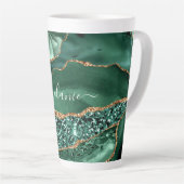 Tasse Latte Emerald Green Gold Marble Nom personnalisé Latte M (Angle droit)