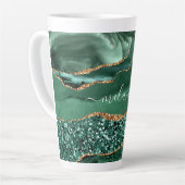 Tasse Latte Emerald Green Gold Marble Nom personnalisé Latte M (Angle gauche)