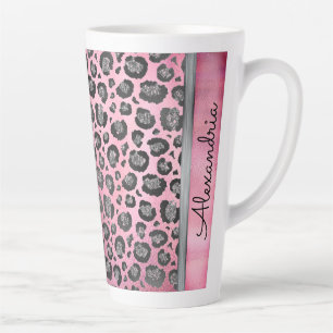 Tasse Latte Empreinte de léopard Glittery sur brillant rose c