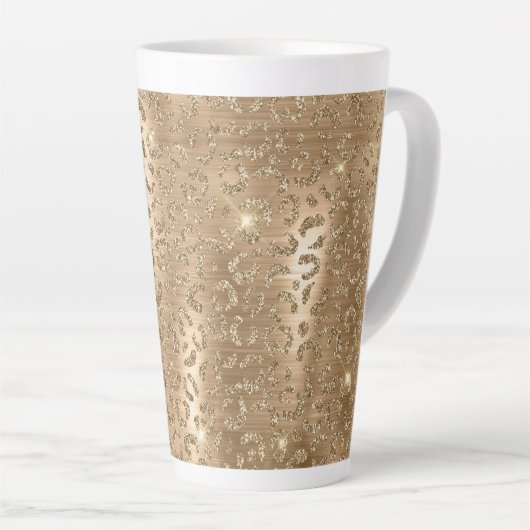 Tasse Latte Empreinte de léopard Gold Glam Parties scintillant (Angle droit)