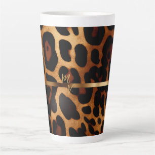 Tasse Latte Empreinte de léopard monogramme élégant