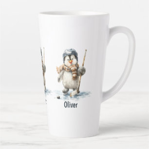 Tasse Latte Enfant pingouin de hockey personnalisé d'hiver