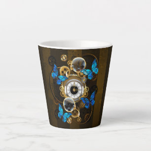 Tasse Latte Engrenages Steampunk et papillons bleus