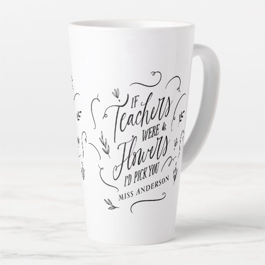 Tasse Latte Enseignant moderne élégant script noir blanc porte (Angle droit)