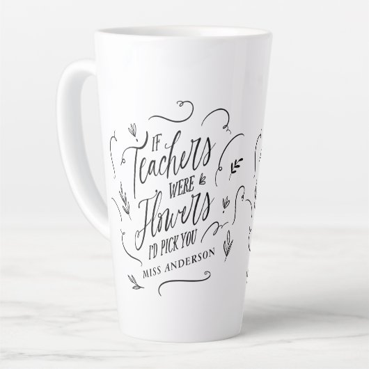 Tasse Latte Enseignant moderne élégant script noir blanc porte (Angle gauche)