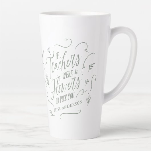 Tasse Latte Enseignant moderne élégant script sage vert porte (Droite)