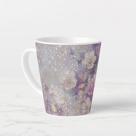 Tasse Latte Éperche florale violette en or glam (Angle gauche)