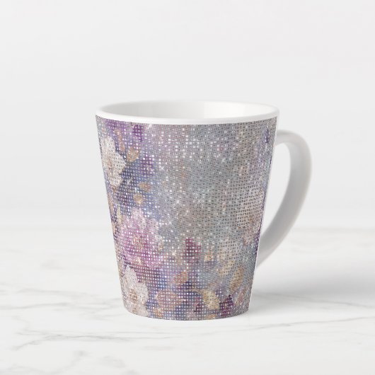Tasse Latte Éperche florale violette en or glam (Angle droit)