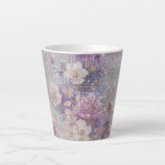 Tasse Latte Éperche florale violette en or glam (Devant)