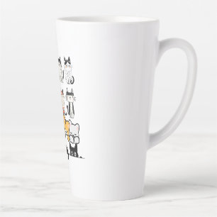 Tasse Latte Équipe de chats illustrés mignons sur fond noir