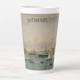 Tasse Latte Escadre de yachts à Newport Harbour, Maritime Vint