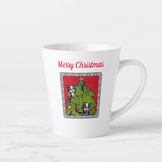 Tasse Latte Escalade de deux chats dans l'arbre de Noël décoré (Droite)