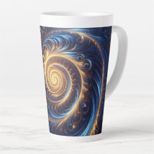 Tasse Latte Espace Abstrait moderne Royal Blue et Gold Swirls