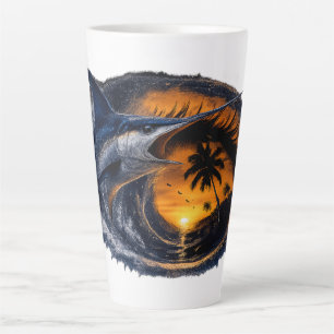 Tasse Latte Espadon Sunset Wave – Art océanique tropical surré