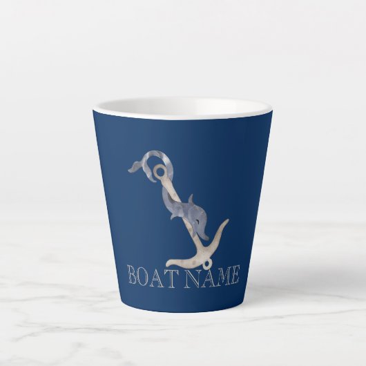 Tasse Latte Esprit nautique Ancre Dauphin Marine Bleu (Devant)