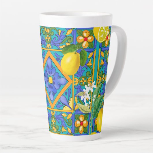 Tasse Latte Été, Carreaux siciliens, agrumes, oranges, majolic (Angle droit)