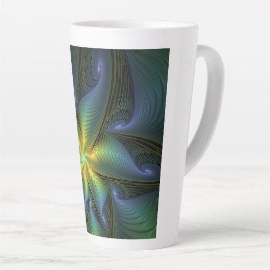 Tasse Latte Etoile Abstraite, Bleu brillant Vert Or Fractal Ar (Angle droit)