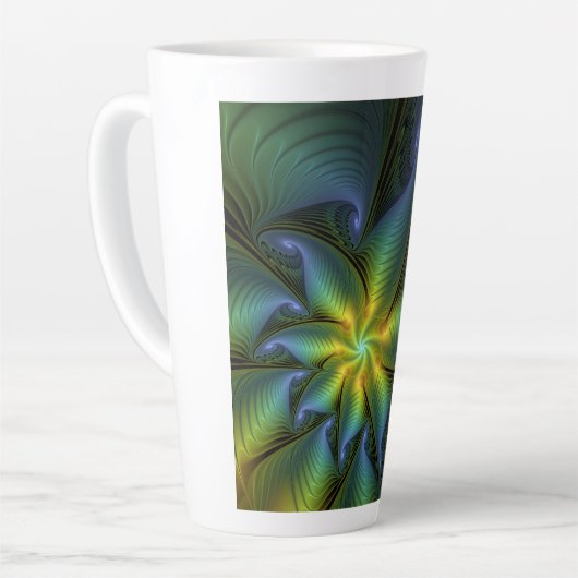 Tasse Latte Etoile Abstraite, Bleu brillant Vert Or Fractal Ar (Angle gauche)