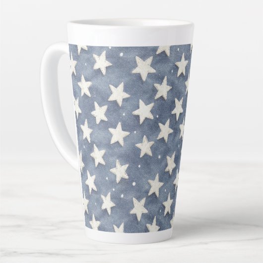 Tasse Latte Étoiles Bleues Blanches (Angle gauche)