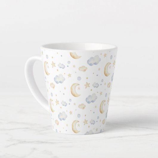 Tasse Latte Etoiles de lune d'aquarelle et Motif de nuage (Angle gauche)