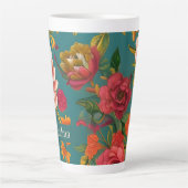Tasse Latte Étonnant rose fleuri orange et turquoise (Devant)