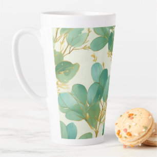 Tasse Latte Eucalyptus Feuille Green et Gold Design